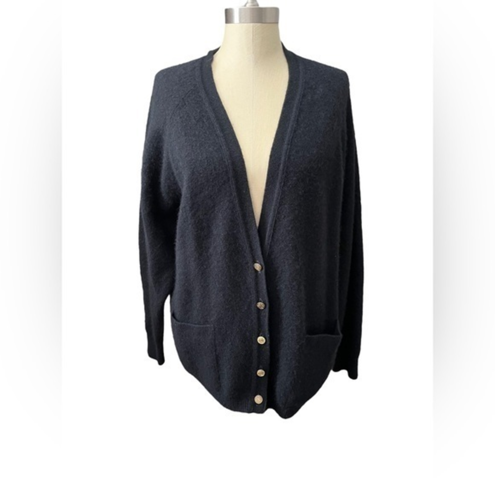 Parkhurst Canada Black Lambswool Angora Cardigan Sweater Goldtone‎ Button…